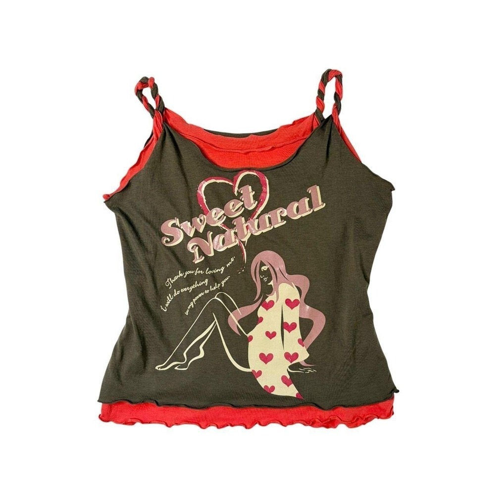 j-fashion layered "sweet natural" graphic tank top